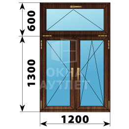 Двухстворчатое окно с откидной фрамугой из дуба 1200×1900 П-ПО ОА-51032