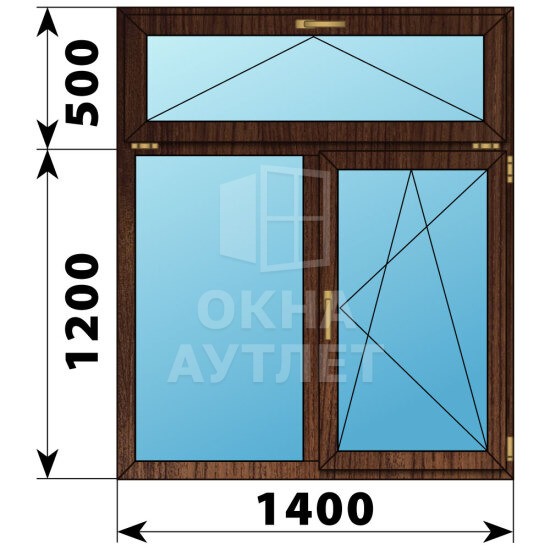 Двухстворчатое окно с откидной фрамугой из дуба 1400×1700 Г-ПО ОА-50795