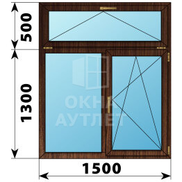 Двухстворчатое окно с откидной фрамугой из дуба 1500×1800 Г-ПО ОА-50990