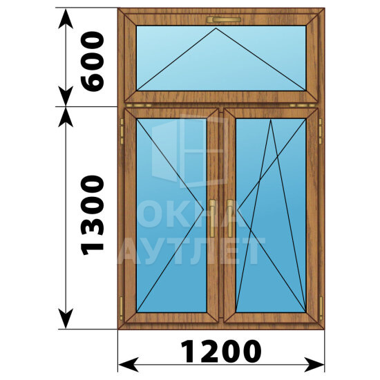 Двухстворчатое окно с откидной фрамугой из лиственницы 1200×1900 П-ПО ОА-50294