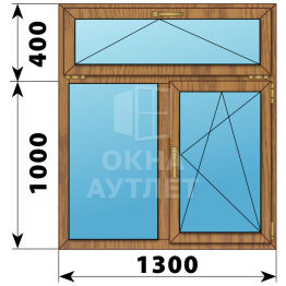 Двухстворчатое окно с откидной фрамугой из лиственницы 1300×1400 Г-ПО ОА-46008