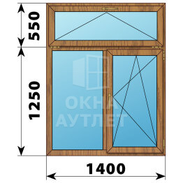 Двухстворчатое окно с откидной фрамугой из лиственницы 1400×1800 Г-ПО ОА-50186