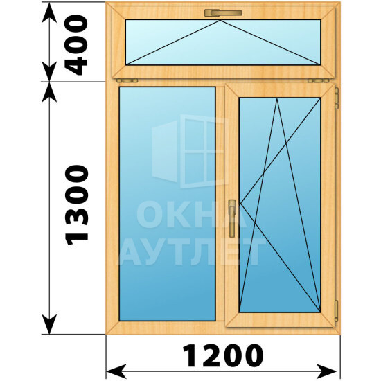 Двухстворчатое окно с откидной фрамугой из сосны 1200×1700 Г-ПО ОА-42301