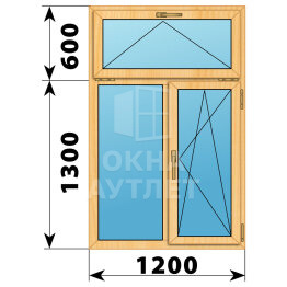 Двухстворчатое окно с откидной фрамугой из сосны 1200×1900 Г-ПО ОА-43378