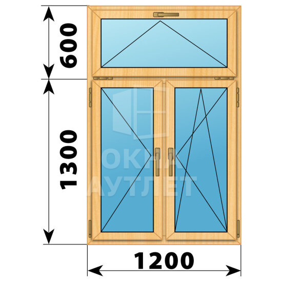 Двухстворчатое окно с откидной фрамугой из сосны 1200×1900 П-ПО ОА-42625