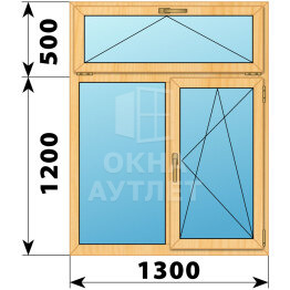 Двухстворчатое окно с откидной фрамугой из сосны 1300×1700 Г-ПО ОА-42361