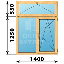 Двухстворчатое окно с откидной фрамугой из сосны 1400×1800 Г-ПО ОА-42607