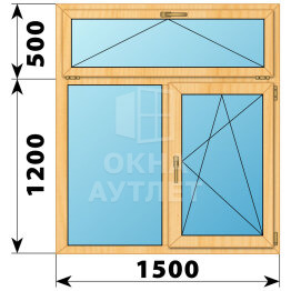 Двухстворчатое окно с откидной фрамугой из сосны 1500×1700 Г-ПО ОА-43423