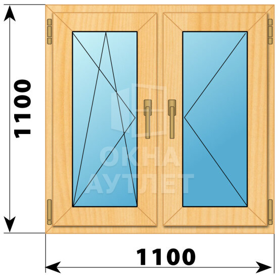 Двухстворчатое окно из сосны 1100×1100 ПО-П ОА-42049