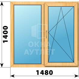 Двухстворчатое окно из сосны 1480×1400 Г-ПО ОА-43327