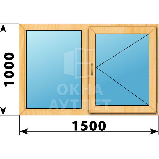 Двухстворчатое окно из сосны 1500×1000 Г-П ОА-43255