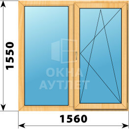 Двухстворчатое окно из сосны 1560×1550 Г-ПО ОА-42289