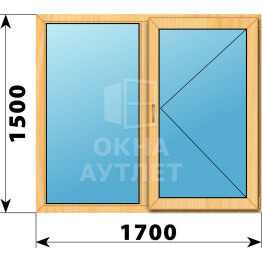Двухстворчатое окно из сосны 1700×1500 Г-П ОА-43342