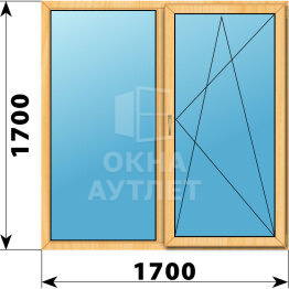 Двухстворчатое окно из сосны 1700×1700 Г-ПО ОА-42397