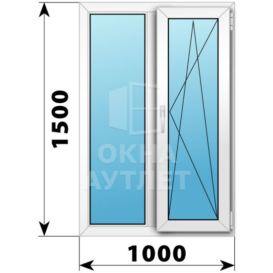 Двухстворчатое пластиковое окно 1000×1500 Г-ПО ОА-39913
