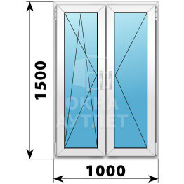 Двухстворчатое пластиковое окно 1000×1500 ПО-П ОА-40183