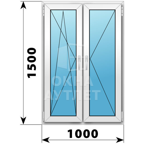 Двухстворчатое пластиковое окно 1000×1500 ПО-П ОА-40183