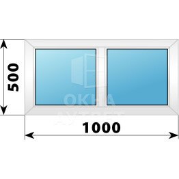 Двухстворчатое пластиковое окно 1000×500 Г-Г ОА-39130