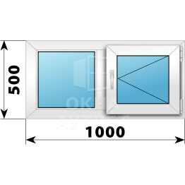 Двухстворчатое пластиковое окно 1000×500 Г-П ОА-39253