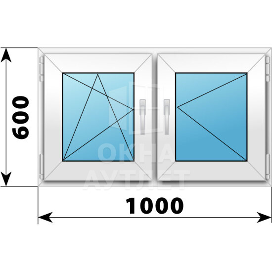 Двухстворчатое пластиковое окно 1000×600 ПО-П ОА-39619