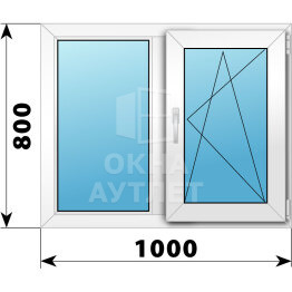 Двухстворчатое пластиковое окно 1000×800 Г-ПО ОА-39400