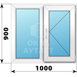 Двухстворчатое пластиковое окно 1000×900 Г-П ОА-39463