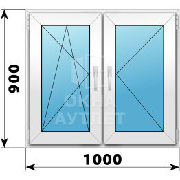 Двухстворчатое пластиковое окно 1000×900 ПО-П ОА-39850