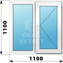 Двухстворчатое пластиковое окно 1100×1100 Г-П ОА-38186