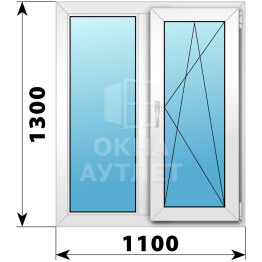 Двухстворчатое пластиковое окно 1100×1300 Г-ПО ОА-39829