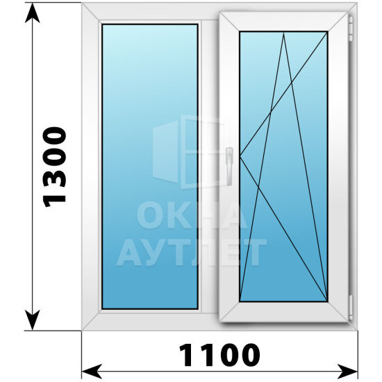 Двухстворчатое пластиковое окно 1100×1300 Г-ПО ОА-39829