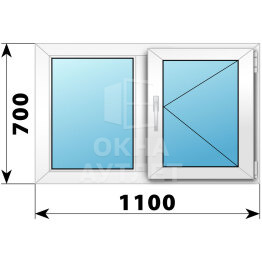 Двухстворчатое пластиковое окно 1100×700 Г-П ОА-39334