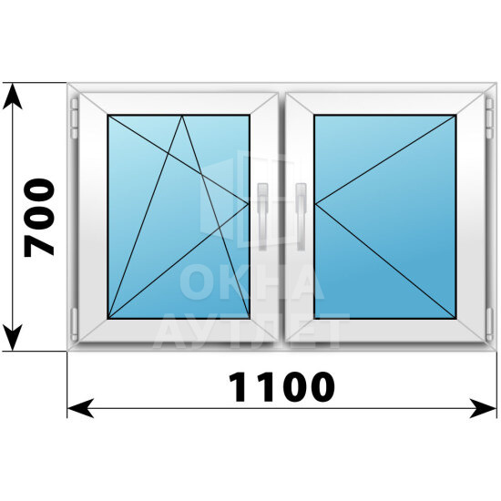 Двухстворчатое пластиковое окно 1100×700 ПО-П ОА-39748