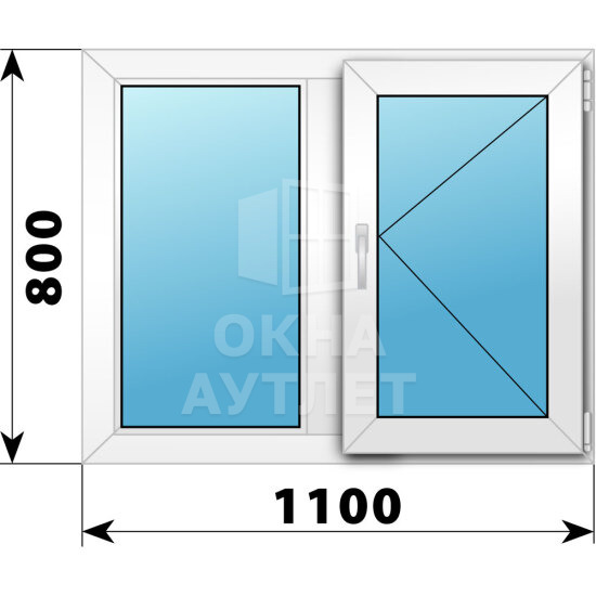 Двухстворчатое пластиковое окно 1100×800 Г-П ОА-39427