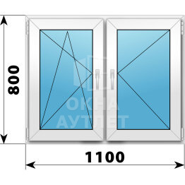 Двухстворчатое пластиковое окно 1100×800 ПО-П ОА-39820