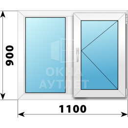 Двухстворчатое пластиковое окно 1100×900 Г-П ОА-39529