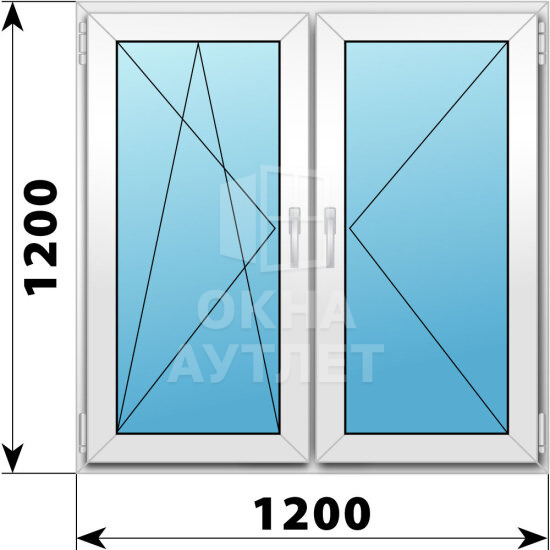 Двухстворчатое пластиковое окно 1200×1200 ПО-П ОА-40072