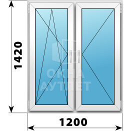 Двухстворчатое пластиковое окно 1200×1420 ПО-П ОА-40228
