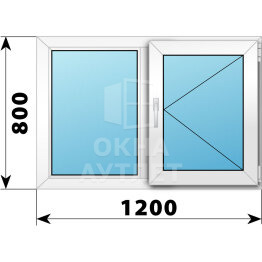 Двухстворчатое пластиковое окно 1200×800 Г-П ОА-39451