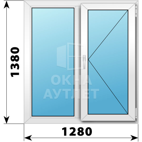 Двухстворчатое пластиковое окно 1280×1380 Г-П ОА-39934