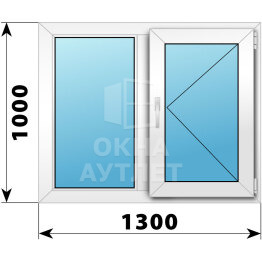 Двухстворчатое пластиковое окно 1300×1000 Г-П ОА-39694