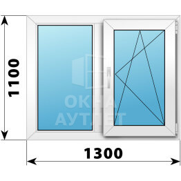 Двухстворчатое пластиковое окно 1300×1100 Г-ПО ОА-39823