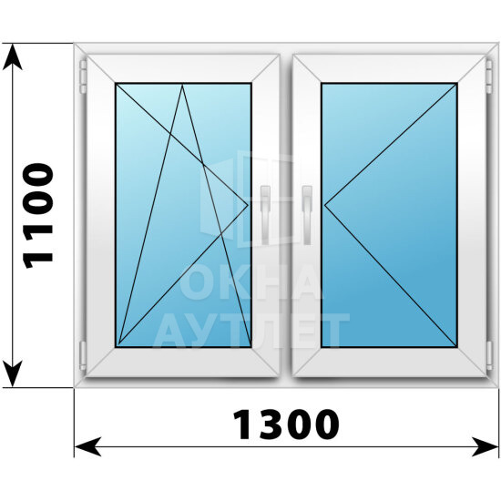 Двухстворчатое пластиковое окно 1300×1100 ПО-П ОА-40060
