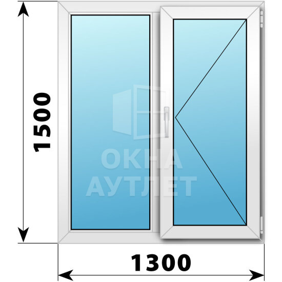 Двухстворчатое пластиковое окно 1300×1500 Г-П ОА-40015