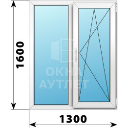 Двухстворчатое пластиковое окно 1300×1600 Г-ПО ОА-40144