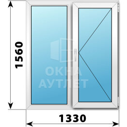 Двухстворчатое пластиковое окно 1330×1560 Г-П ОА-40075