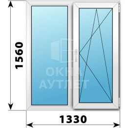 Двухстворчатое пластиковое окно 1330×1560 Г-ПО ОА-40123