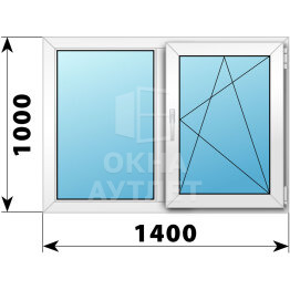 Двухстворчатое пластиковое окно 1400×1000 Г-ПО ОА-39805