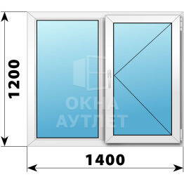 Двухстворчатое пластиковое окно 1400×1200 Г-П ОА-39886