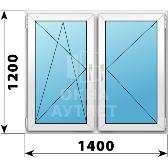 Двухстворчатое пластиковое окно 1400×1200 ПО-П ОА-40186