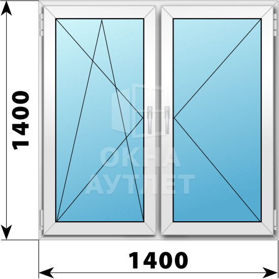 Двухстворчатое пластиковое окно 1400×1400 ПО-П ОА-40330
